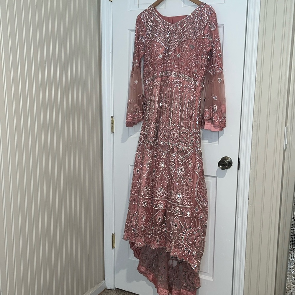 Stunning bridal piece stone mirror work Indian Pakistani dress high low